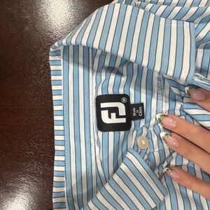 Blue and White Striped Polo Shirt